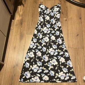 Abercrombie & Fitch Black Floral Slip Dress with Light Blue and White Flowers
